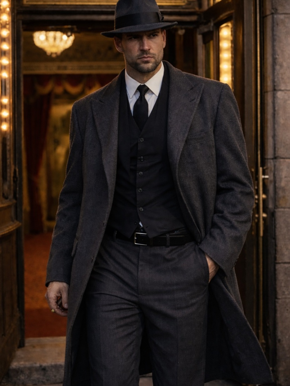 Hickey Freeman Gray Men's Classic Wool Herringbone pattern Over coat Trench Coat
